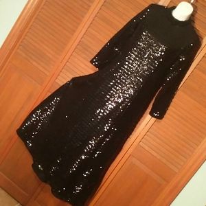 Long cool woman black sequin dress vintage!